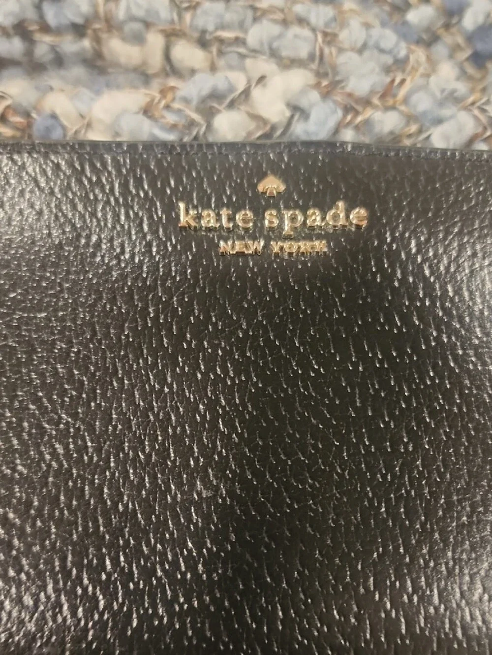 kate spade Black Pebbled Leather Zip Around Wallet with Gold Logo- Excellent